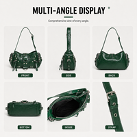 Sac à bandoulière Y2K style urbain pour femme, grande capacité, étanche, avec rivets punk, boucle cœur, multiples poches zippées et sangle réglable