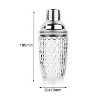 Shaker à cocktails en verre à motif quadrillé 380 ml, en acier inoxydable 18/8 durable avec passoire intégrée, outil de barman, shaker Martini Cobbler