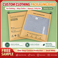 Sac d'emballage pour vêtements en papier kraft avec fermeture éclair, fenêtre transparente CPE, recyclable, personnalisable avec logo, pour pantalons, chemises, présentoir de vêtements