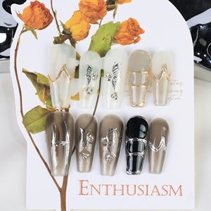 Faux ongles à presser faits main, couvrance totale, forme cercueil longue, en acrylique de luxe, avec papillons 3D et French manucure, haute qualité, pour vente en gros - Product Image 3