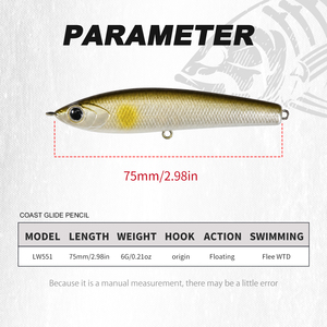 เหยื่อปลอมแบบดินสอ Red <span class=keywords><strong>Devil</strong></span> Floating Pencil Lure ขนาด 75 มม. น้ำหนัก 6 กรัม แบบ WTD Walk the Dog สำหรับตกปลาผิวน้ำ หัวสีแดง เรืองแสง UV สำหรับตกปลาแบส ปลาไพค์ ตกปลาชายฝั่ง - Product Image 2