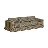 Canapé de style mi-siècle moderne et transitoire, fait main, en tissu à carreaux, avec jupe à volants et franges, de haute qualité et élégant pour la maison