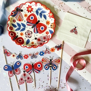 Vaisselle jetable de marque DAMAI, articles de fête personnalisés, ensemble d'assiettes en papier imprimées en offset 6 couleurs, thème papillon pour enfants, vaisselle florale - Product Image 1