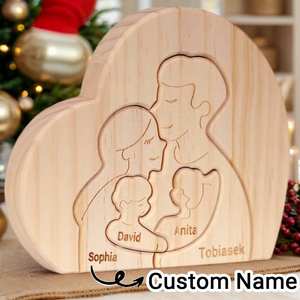 2025 Regalo del Día de la madre Nombre DE FAMILIA grabado Padres e hijos en forma de amor Abrazo Rompecabezas familiares de madera - Product Image 4