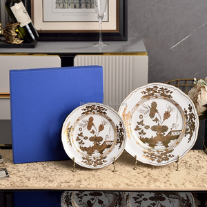 Golden Flower Vintage Decorative Dishes Ceramic Porcelain Luxury <b>Dinnerware</b> <b>Set</b> All Color Custom Italian Bone China Gift - Product Image 1