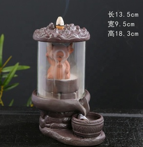 Quemador de incienso de cerámica de arena púrpura con cubierta acrílica de mono fumador de 13.5*9.5*18.3cm, diseño <span class=keywords><strong>Regreso</strong></span> del Rey Mono - Product Image 3