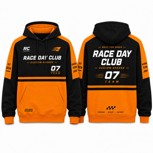 Sweat à capuche graphique personnalisé OEM pour équipe de garage, bicolore orange et noir, pour fan de course automobile, à manches longues - Product Image 4