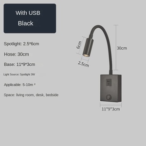 Applique murale de lecture LED moderne 3W + 8W avec col de cygne 2.1A USB/Type-C Abat-jour de port de charge pour chambre à coucher salon et décor encastré - Product Image 3