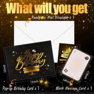 Cartes d'anniversaire pop-up avec lumière LED et musique, avec bougie qui s'éteint, ballons 3D chantant Joyeux Anniversaire, cadeau de remise de diplôme en papier - Product Image 5