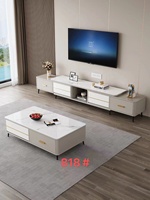 Ensemble table basse et meuble TV en dalle de roche de luxe pour petits appartements, meuble TV moderne minimaliste, meuble de sol extensible