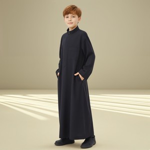 Túnicas Árabes para Niños del Medio Oriente, Ropa Étnica del Sudeste Asiático de Color Sólido con Cuello Alto y Características Hui - Product Image 6