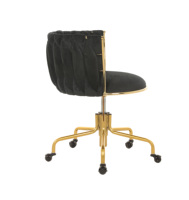 Chaise de bureau de luxe en velours noir DM Factory, chaise de bureau pivotante à plis tissés avec base en métal doré pour le bureau à domicile