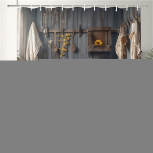 Cortina <span class=keywords><strong>de</strong></span> Ducha Impermeable con Estampado <span class=keywords><strong>de</strong></span> Oso Pardo Rústico Bañándose en una Antigua Bañera y Pato <span class=keywords><strong>de</strong></span> Goma Amarillo Girasol en un Escenario <span class=keywords><strong>de</strong></span> Pared <span class=keywords><strong>de</strong></span> Madera - Product Image 3
