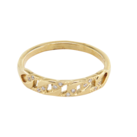 Bague unisexe tendance en acier inoxydable plaqué or 14 carats PVD avec zircon creux, hypoallergénique, idéale pour mariage, fiançailles ou comme cadeau.