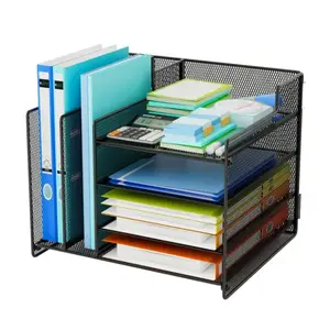 Contenitore per vassoio in rete multifunzione staccabile a 5 livelli con Organizer e porta File verticale con cassetto scorrevole