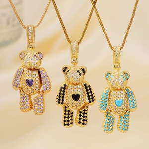 <span class=keywords><strong>Collier</strong></span> en cuivre plaqué or ACME avec ours en peluche en laiton et zircon coloré, <span class=keywords><strong>collier</strong></span> pendentif animal tendance pour femmes - Product Image 1