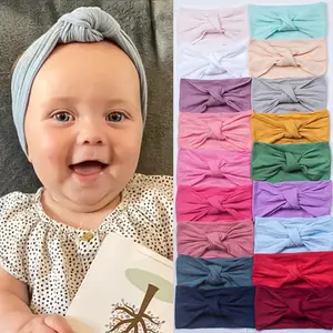 Grosir Multi Warna Ikat Kepala Busur Lembut Nilon Solid Lucu untuk Bayi Balita Baru Lahir