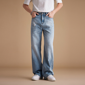 جينز للرجال أزرق فضفاض للرجال جينز واسع الساق واسع جينز فضفاض منتصف الخصر نمط عارضة غسول خفيف للجميع - Product Image 3