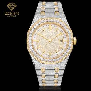 Montre de luxe Hip Hop automatique mécanique, boîtier rond entièrement pavé de strass, pour la vente en gros OEM ODM - Product Image 1