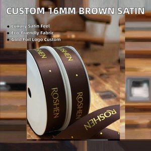 Cinta de Satén de Poliéster Marrón de 16 mm Personalizada con Impresión de Logotipo en Dorado, Ecológica y Duradera para Envolver Regalos de Halloween - Product Image 2