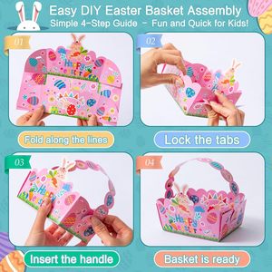Panier de Pâques pour enfant paniers en papier de Pâques boîtes à friandises en vrac avec poignée pour bonbons biscuits artisanat <span class=keywords><strong>chasse</strong></span> aux œufs fête d'anniversaire sac <span class=keywords><strong>cadeau</strong></span> - Product Image 4