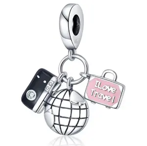 High quality unique silver plated zinc alloy camera travel charms for jewelry