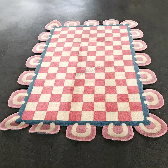 Novelty Country White Pink Geometric Abstract Plaid RUG Super Markets LOGO MAT Custom Family Area Rug
