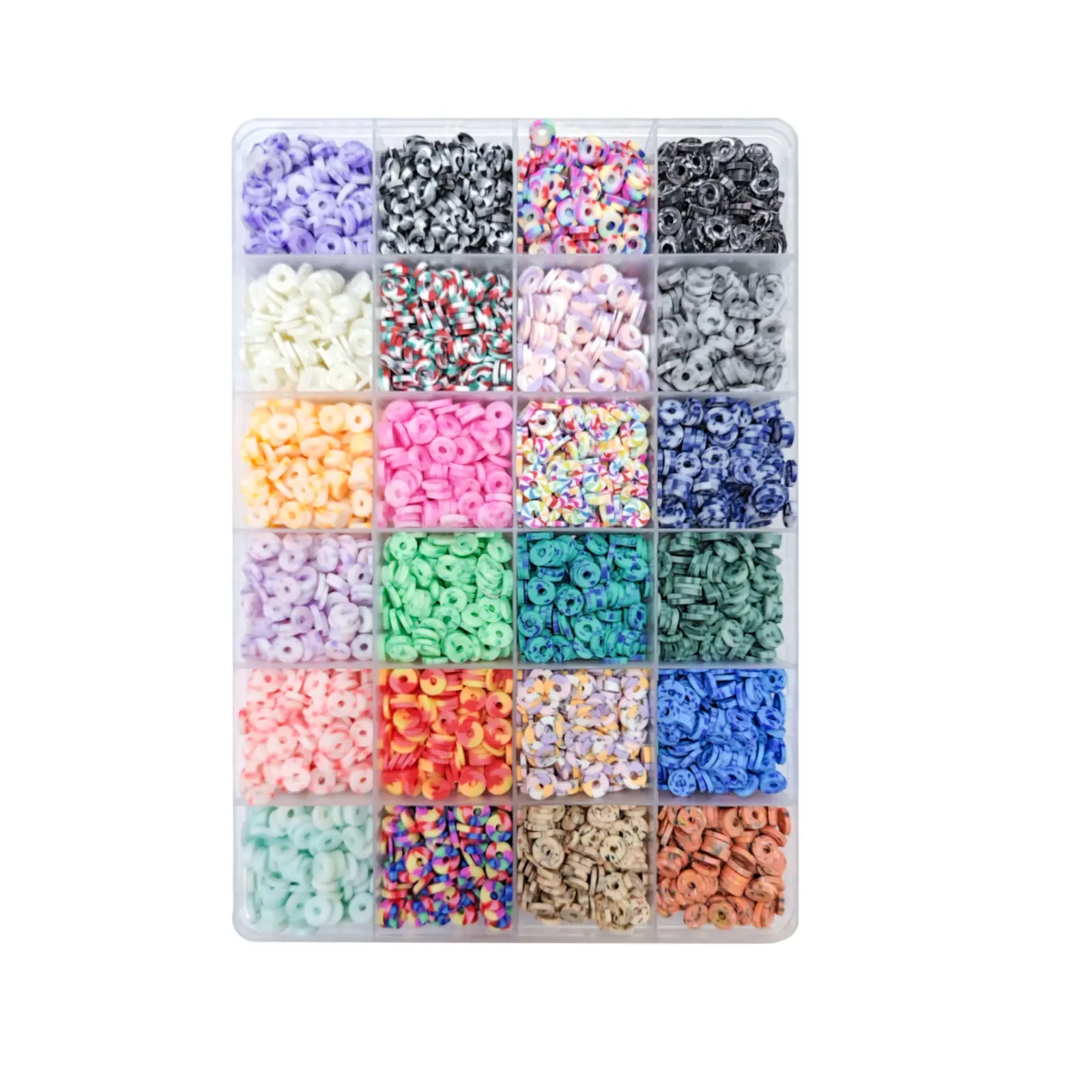Vente chaude 4800 pièces 24 couleurs arc-en-ciel 6mm résine polymère argile Heishi Camouflage deux tons bricolage perles pour Bracelets Kit de fabrication