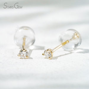Pendientes de oro amarillo de 10k con diamantes cultivados en laboratorio de 2.3mm, 3 puntas, pendientes de oro de 10k con diamantes cultivados en laboratorio - Product Image 1