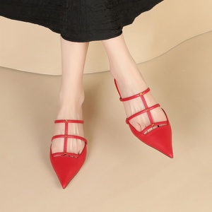 Luxury Designer Size <strong>Ankle</strong> Pointed Toe Thick High Heel Slingback Sandals Patent Leather Elegant Pump Shoes V Brand Square Buckle - Product Image 3