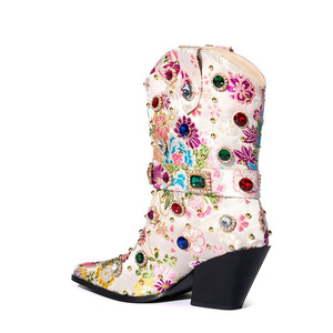 Stivaletti da donna con tacco alto a punta stile 2023 di lusso in oro nuovo strass in stile nazionale - Product Image 6