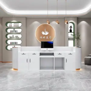 Modern Hair Saloon Small Front Counter White Gold Luxury Used Nail Salon Reception Desk For Sale