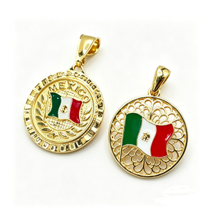 Médaille circulaire en alliage de zinc plaqué or avec motif émaillé du drapeau mexicain pour souvenir patriotique - Product Image 4
