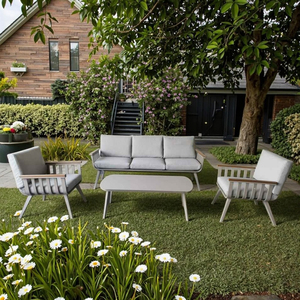 4 pezzi in alluminio comodo divano moderno di conversazione Set mobili da esterno tavolino da caffè per giardino Patio terrazza posti a sedere - Product Image 3