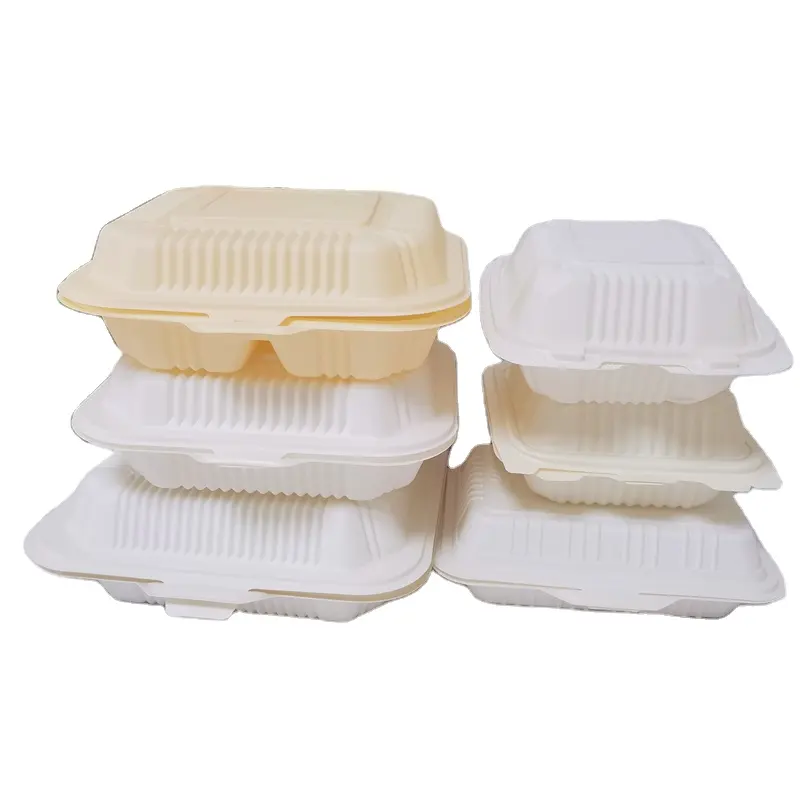 Disposable corn starch food container compostable packaging cornstarch 8 /9 inch 3 compartment eco friendly tableware