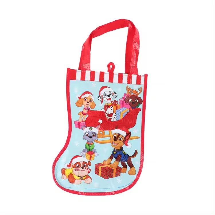 Factory Price Wholesale Socks Shaped Xmas Candy PP Woven Gift Bags For Christmas Favors Party Decorations