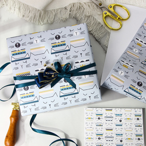 Rouleau de papier d'emballage de chat "Baitang" nommé personnalisé | Papier d'art d'anniversaire 80gsm 43x300cm | Emballage de cadeau de luxe en gros en vrac - Product Image 2