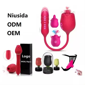 Niuida double headed klitoris licking suckin g spot vibrator lidah celana dalam Kelinci wanita vibrator mawar mainan seks untuk wanita seks