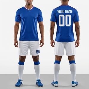Nouvel ensemble maillot de football personnalisé 2026 pour homme, col en V bleu, manches courtes, imprimé par sublimation, short blanc respirant, tenue d'équipe adulte - Product Image 5