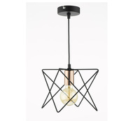 Suspension industrielle légère noire à structure géométrique en fil métallique, support de lampe E27 or rose, pour îlot de cuisine et salle à manger