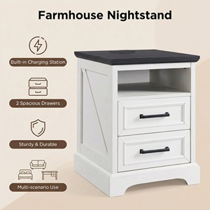 Mesita de Noche Moderna de <span class=keywords><strong>18</strong></span> Pulgadas con Estación de Carga, Mesa Auxiliar, Gabinete de Noche con 2 Cajones de Almacenamiento para Dormitorio, Sala de Estar - Product Image 5