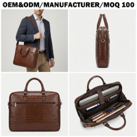 Sac à main pour homme en cuir vegan texturé crocodile, sac pour ordinateur portable de style exécutif avec intérieur et logo personnalisés, fabricant OEM