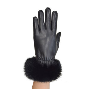 Gants de luxe pour femmes à doigts entiers en cuir véritable avec revers en fourrure de lapin Rex, doublure polaire, thermiques et confortables pour l'extérieur et l'hiver quotidien - Product Image 5