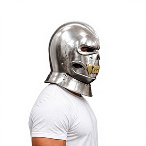 Casque Barbuta 3D complet en acier inoxydable, plaqué or, style armure de chevalier antique, pièce d'art de collection, finition polie - Product Image 5