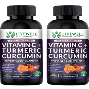 Livewell Vitamina C, Cúrcuma, Curcumina y Bioperina, 180 Tabletas, Paquete Doble, Suplemento Dietético de Alta Potencia - Product Image 2