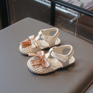 <span class=keywords><strong>Sandalias</strong></span> de Playa para Niñas, Estilo Coreano, con Lazo a Cuadros, Suela Suave, Cierre de Velcro, Zapatos de Princesa para Niñas, Verano - Product Image 3