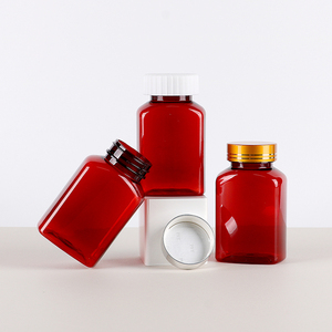 Botella de cápsulas cuadrada roja de 150 ml, personalizada, envase farmacéutico de plástico PET para productos de salud con tapa de rosca. - Product Image 1