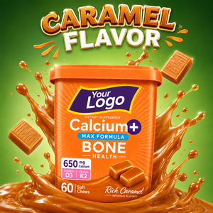 Comprimés à croquer OEM ODM pour le soutien osseux et des dents fortes, bien-être quotidien, faibles en sucre, riches en caramel, sans gluten, enrichis en calcium et vitamine D - Product Image 1