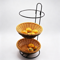 Panier de rangement moderne à 3 niveaux en rotin PP, fait main, écologique, étanche, gain de place, avec structure métallique robuste pour fruits et pain