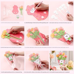 Cadeau pour la fête des mères, bouquet de papier fait main, <span class=keywords><strong>carte</strong></span> de vœux créative, matériel de fabrication interactif pour enfants de maternelle, parents et enfants - Product Image 4